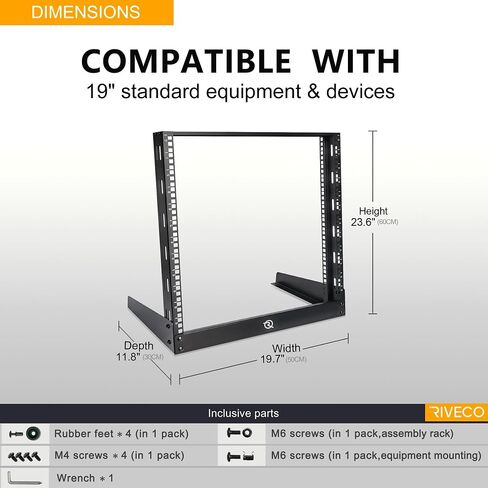 RIVECO 4U Network Rack Desktop 19 بوصة 2 رف إطار مفتوح مع شعاع معزز، رفوف قائمة بذاتها لمعدات الصوت والصوت لخادم تكنولوجيا المعلومات in Kuwait
