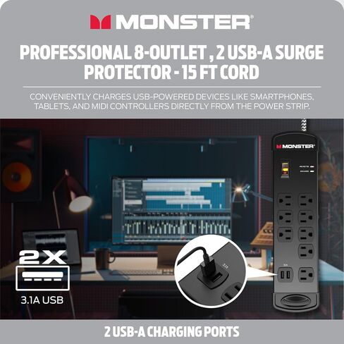 Monster Pro MI Professional Surge Protector Power Strip with Fireproof MOV Technology for Computers, Amplifiers, Pedal Boards, and Pro Audio Gear in Kuwait