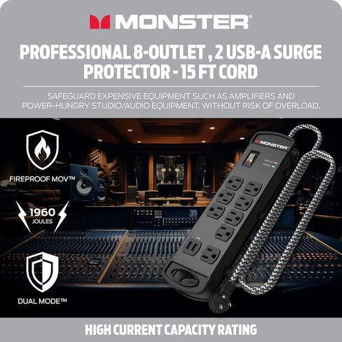 Monster Pro MI Professional Surge Protector Power Strip with Fireproof MOV Technology for Computers, Amplifiers, Pedal Boards, and Pro Audio Gear in Kuwait
