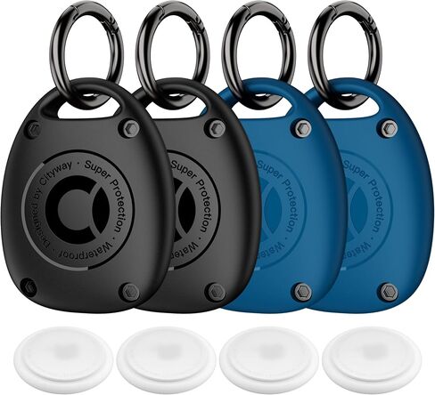 (4 Pack) for AirTag Keychain Holder Case | IPX8 Waterproof, Ultra-Compact | Portable for Air Tag Holder Cover for Backpack, Keys, Luggage - Black in Kuwait