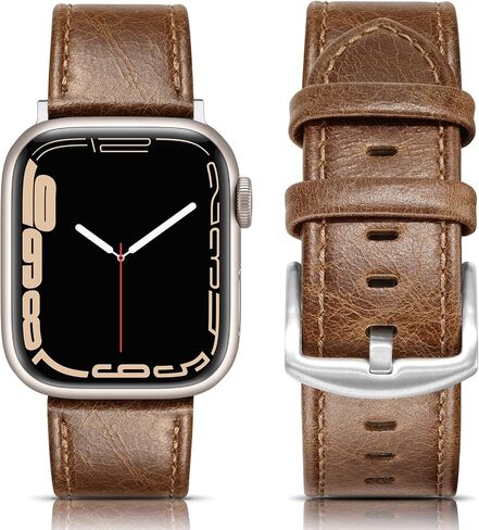 EDIMENS Leather Bands Compatible with Apple Watch 46mm 45mm 44mm 42mm(Series 1 2 3) Band Men Women, Vintage Genuine Leather Wristband Replacement Band Compatible for Apple Watch iwatch Series 10 9 8 7 6 5 4 SE in Kuwait