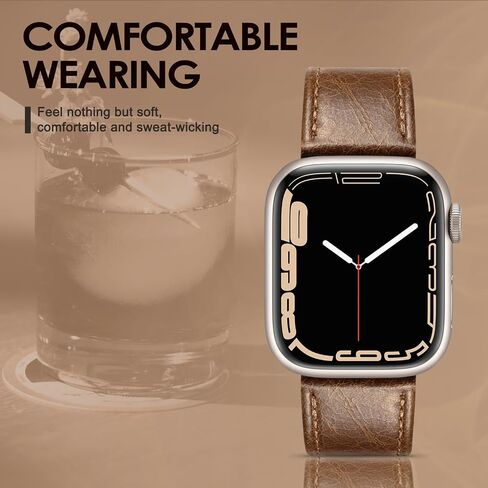 EDIMENS Leather Bands Compatible with Apple Watch 46mm 45mm 44mm 42mm(Series 1 2 3) Band Men Women, Vintage Genuine Leather Wristband Replacement Band Compatible for Apple Watch iwatch Series 10 9 8 7 6 5 4 SE in Kuwait