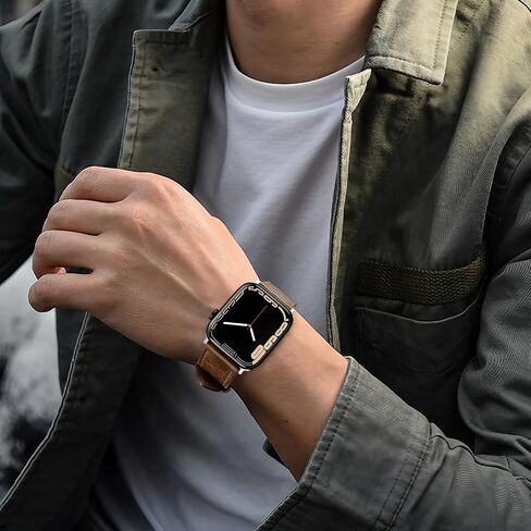 EDIMENS Leather Bands Compatible with Apple Watch 46mm 45mm 44mm 42mm(Series 1 2 3) Band Men Women, Vintage Genuine Leather Wristband Replacement Band Compatible for Apple Watch iwatch Series 10 9 8 7 6 5 4 SE in Kuwait