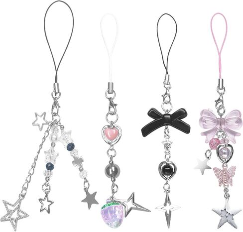 cioatu 1-4PCS Cute Phone Charms Aesthetic Y2K Cell Phone Charms Strap Pink Strawberry Butterfly Star PhoneCharm Y2K Accessories for Bag Keychain Airpods Camera Pendants Decor in Saudi Arabia