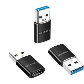 [3 Pack] USB to USB C Adapter [Aluminum Shell] SuperSpeed Data Transfer & Fast Charging for iPhone/PC/Samsung/iPad/Laptop/MacBook/etc Black