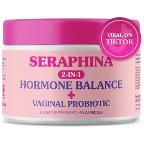Seraphina Vaginal Probiotics 2-in-1 for Women + Hormone Balance - 90 Capsules Complete Feminine Care, PMS & Urinary Tract Health, Prebiotic Blend, 10 Billion CFU, 6 Strains (90 Count (Pack of 1))