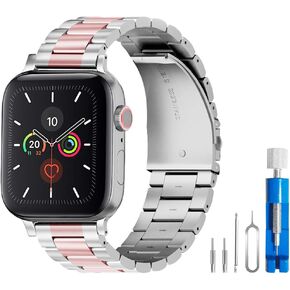 Band Compatible with Apple Watch Stainless Steel Wristband Metal Buckle Clasp iWatch 38mm 40mm 41mm Strap Bracelet for Apple Watch Series 7/6/5/4/3/2/1 Sports Edition(Black, 38/40/41MM)