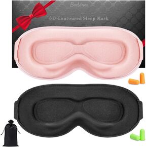 BeeVines Sleep Mask, 2 Pack 100% Blackout Eye Masks for Sleep 3D Eye Mask for Women Men, Zero Eye Pressure Sleeping Mask for Side Sleepers, Eye Shade Cover Includes Travel Pouch (001 Black & Pink)