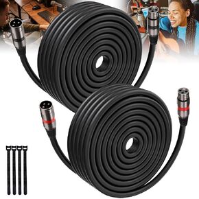 XLR Cables 50FT/16M 2 Packs, Premium Heavy Duty Balanced Microphone Cable with 3-Pin XLR Male to Female Microphone Cord Connector Compatible with Microphones,Mixer,Speaker Systems,Preamps and More