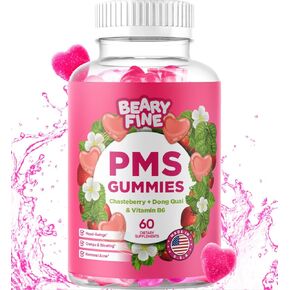 PMS Gummies - PMS Vitamins for Women & Teens - PMS Period Relief - Cramping, Bloating, Mood Swings - Made in The USA (Strawberry, 60 Count)