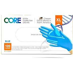 قفازات CoreGloves Nitrile للاستعمال مرة واحدة - مسحوق، خالية من الحساسية واللاتكس، يمكن استخدام كلتا اليدين، مقاومة للمواد الكيميائية، مختبر، تنظيف