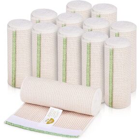 Premium Elastic Bandage Wrap (6" 50 Pack) - Hook & Loop Fasteners at Both Ends - Latex Free Hypoallergenic Compression Roll - Reusable Bandages for Waist, Legs, Elbow & Knee Wrap