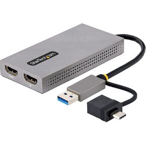 StarTech.com USB-C to Dual-HDMI Adapter - USB-C or A to 2X HDMI Monitors - 4K 60Hz - 100W PD Pass-Through - 1ft (30cm) Built-in Cable - USB to HDMI Multi-Monitor Converter for Laptop (109B-USBC-HDMI)