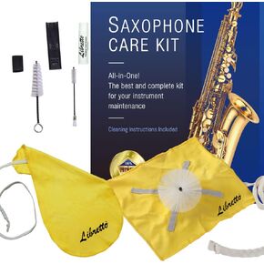 Libretto Alto Saxophone Cleaning Kit with EVA Case, Including 2 Microfiber Cleaning Swabs, 16 Mouthpiece Cushions, Mouthpiece Brush, Dust Brush, Thumb Cushion, 3 Microfiber Pad Dryers.