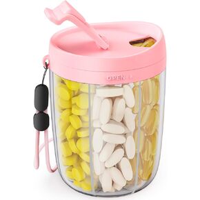 Pill Dispenser with Anti-Mixing & Wide Openings Design, Large Pill Bottle Organizer Holds Monthly Vitamins, Travel-Friendly Supplement Organizer Easy to Fill & Retrieve with a Handle, 20 Blank Labels in Kuwait