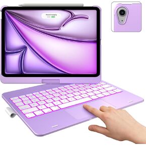 typecase Touch Keyboard Case with Trackpad for iPad Air 11-inch (M2) 2024: 360°Rotatable - 11 Colors Backlight - Wireless Keyboard with Pencil Holder for iPad Air 5th & 4th Gen,Black