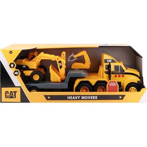 CatToysOfficial، محرك ثقيل للإنشاءات من CAT، نصف شاحنة ومقطورة مع لودر صغير للطاقم، أضواء وأصوات، للأعمار من 3 سنوات فما فوق، أصفر