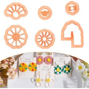 Puocaon Sunflower Clay Cutters Set - 7 Pcs Flower Clay Cutters for Jewelry Making, 3D Print Clay Earring Cutters, Floral Dangle Clay Cutters for Polymer Clay Jewelry, Retro Flower Cutters Shape