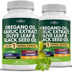 NEW AGE Oregano Oil 6000mg Garlic Extract 4000mg Olive Leaf 3000mg with Astragalus - Immune Support & Digestive Health Supplement for Women and Men - 120 Count