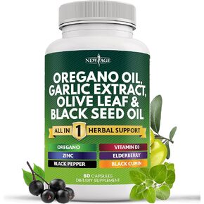 NEW AGE Oregano Oil 6000mg Garlic Extract 4000mg Olive Leaf 3000mg with Astragalus - Immune Support & Digestive Health Supplement for Women and Men - 120 Count