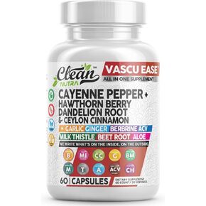 Cayenne Pepper Supplement with Hawthorn Berry Capsules, Dandelion Root, Ceylon Cinnamon, Garlic, Ginger, Berberine, Apple Cider Vinegar, Milk Thistle, Beet Root, Aloe Vera Pills & More by Clean Nutra
