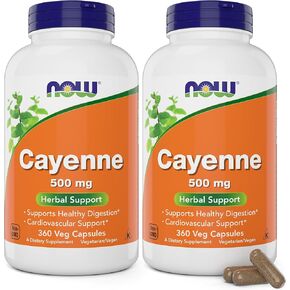 Now Cayenne (Capsicum annuum) 500 mg, 360 Veg Capsules (Pack of 2)