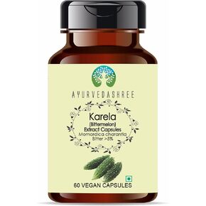 Karela Extract 500mg - 60 Vegetarian Capsules|Momordica Charantia| All Natural | 100% Vegan | Gluten-Free | GMP Certified