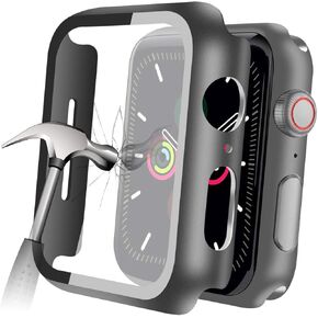 YMHML متوافق مع حافظة Apple Watch 42mm Series 3/2/1 مع واقي شاشة مدمج من الزجاج المقسى، غطاء صلب ممتص للصدمات رفيع بتغطية كاملة لملحقات iWatch