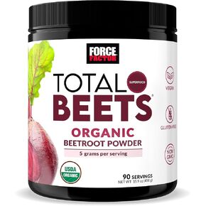 Force Factor Total Beets Organic Beetroot Powder Superfood to Boost Daily Nutrition, USDA Organic, Vegan, Gluten-Free, and Non-GMO Beet Supplement, Unflavored, 90 Servings