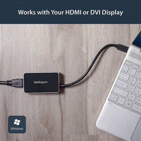 StarTech.com USB 3.0 إلى DVI محول مع منفذ USB واحد - 1920x1200 - بطاقة فيديو ورسومات خارجية - محول شاشة مزدوجة - يدعم ويندوز (USB32DVIEH) in Kuwait