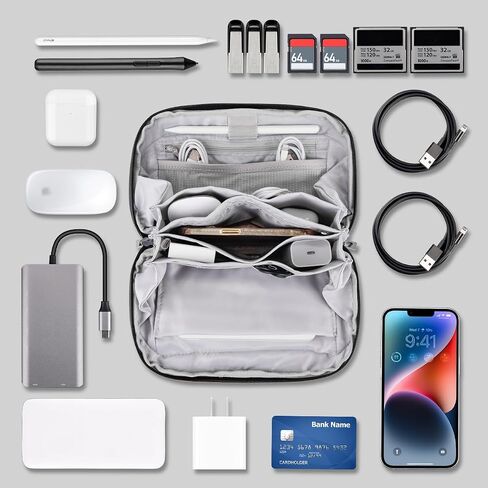 DDgro Cable Organizer Travel Pouch, Accessories Carrying Case Bag for Electronics, MacBook Charger & Cords, Hard Drive (Black) in Kuwait