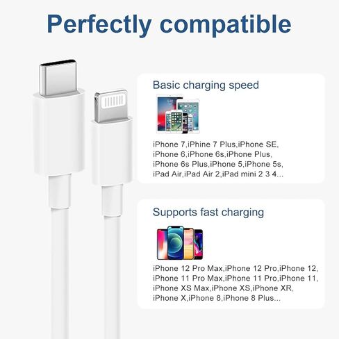 ROMITAZ iPhone Charger Cord Lightning Cable Type C Charger Fast Charging 2-Pack iPhone Fast Charger USB C (6.6Ft) Compatible with iPhone14/14 Pro/14 Pro Max/13/13pro/12/12 Pro/12 Pro Max/iPad in Kuwait