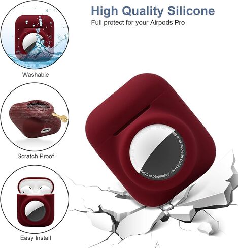 2 in 1 Silicone Protective Skin Cover Compatible with AirPod 1&2 and AirTag, Soft Comprehensive Protective Case with 2 PCS TPU Screen Protector, Anti-Scratch Anti-Fall Anti-Lost(Black) in Kuwait