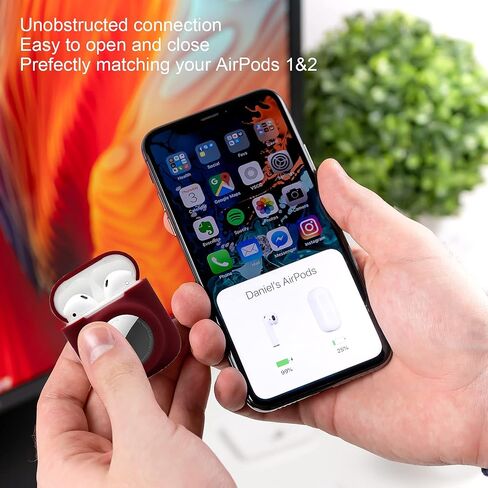 2 in 1 Silicone Protective Skin Cover Compatible with AirPod 1&2 and AirTag, Soft Comprehensive Protective Case with 2 PCS TPU Screen Protector, Anti-Scratch Anti-Fall Anti-Lost(Black) in Kuwait