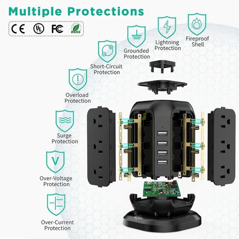 برج مشترك الطاقة AiJoy USB C مع 12 منفذ تيار متردد و4 منافذ USB باللون الأرجواني in Kuwait
