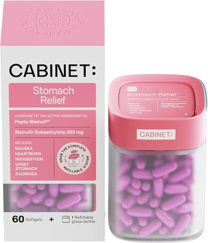 Cabinet: Stomach Relief Bismuth Subsalicylate 262mg, 60 Count | Anti-Diarrheal Relief for Upset Stomach, and Indigestion (Refill Pouch) in Saudi Arabia
