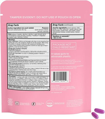 Cabinet: Stomach Relief Bismuth Subsalicylate 262mg, 60 Count | Anti-Diarrheal Relief for Upset Stomach, and Indigestion (Refill Pouch) in Saudi Arabia