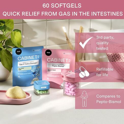 Cabinet: Stomach Relief Bismuth Subsalicylate 262mg, 60 Count | Anti-Diarrheal Relief for Upset Stomach, and Indigestion (Refill Pouch) in Saudi Arabia