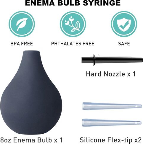 TopQuaFocus 8oz Enema Bulb Kit Anal and Vaginal Douche Bulb for Men Flushing System Enemas Silicone Bulb with 23.6in Hose+4 Replaceable Nozzles (Black) in Saudi Arabia