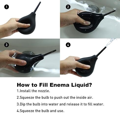 TopQuaFocus 8oz Enema Bulb Kit Anal and Vaginal Douche Bulb for Men Flushing System Enemas Silicone Bulb with 23.6in Hose+4 Replaceable Nozzles (Black) in Saudi Arabia