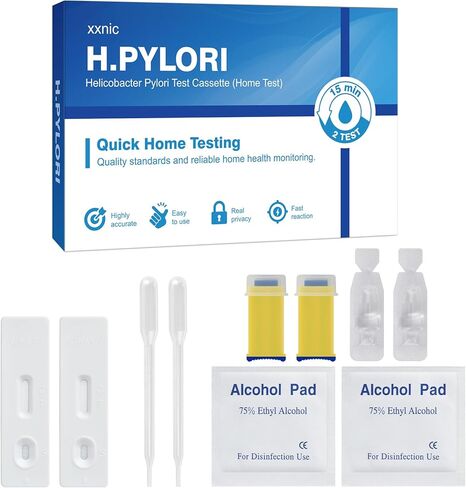 مجموعة اختبار H Pylori في المنزل، اختبار سريع ودقيق لعلاج H Pylori، 10-15 دقيقة من الاختبار المنزلي السريع، سهل الاستخدام والقراءة، يتضمن اختبارين in Kuwait