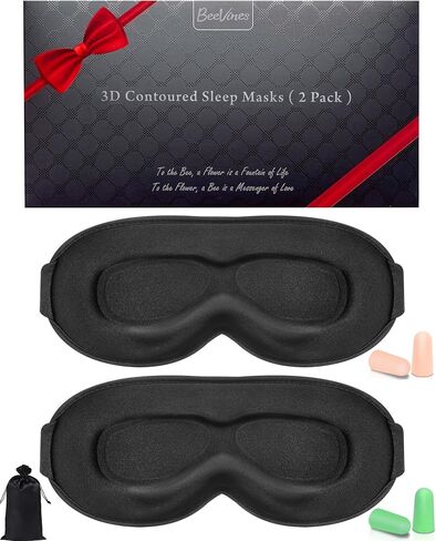 BeeVines Sleep Mask, 2 Pack 100% Blackout Eye Masks for Sleep 3D Eye Mask for Women Men, Zero Eye Pressure Sleeping Mask for Side Sleepers, Eye Shade Cover Includes Travel Pouch (001 Black & Pink) in Saudi Arabia