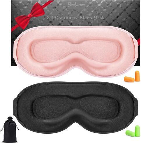BeeVines Sleep Mask, 2 Pack 100% Blackout Eye Masks for Sleep 3D Eye Mask for Women Men, Zero Eye Pressure Sleeping Mask for Side Sleepers, Eye Shade Cover Includes Travel Pouch (001 Black & Pink) in Saudi Arabia
