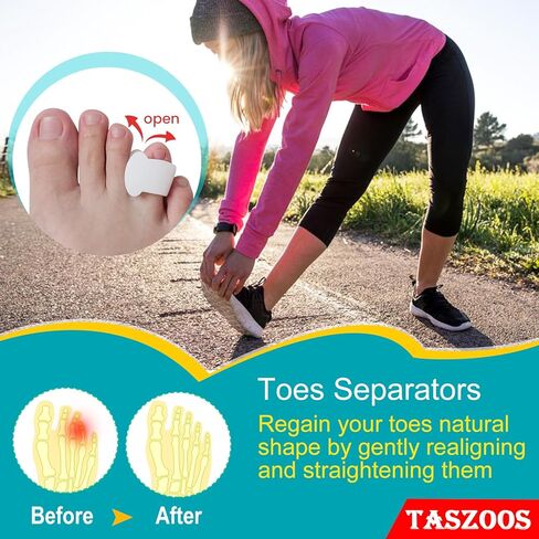 فواصل جل لأصابع القدم - (10 قطع) فواصل لأصابع القدم مع خلاصة الصبار، مصحح أصابع القدم لأصابع القدم الملتفة والمتداخلة والأورام والبثور (حجم متوسط، أبيض) in Kuwait