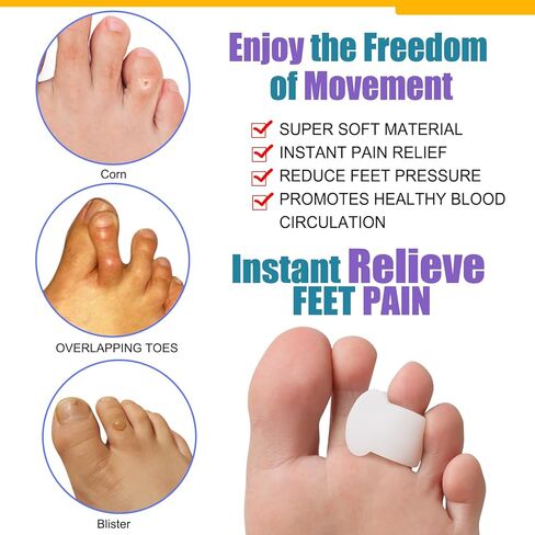 فواصل جل لأصابع القدم - (10 قطع) فواصل لأصابع القدم مع خلاصة الصبار، مصحح أصابع القدم لأصابع القدم الملتفة والمتداخلة والأورام والبثور (حجم متوسط، أبيض) in Kuwait