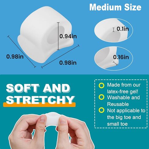 فواصل جل لأصابع القدم - (10 قطع) فواصل لأصابع القدم مع خلاصة الصبار، مصحح أصابع القدم لأصابع القدم الملتفة والمتداخلة والأورام والبثور (حجم متوسط، أبيض) in Kuwait