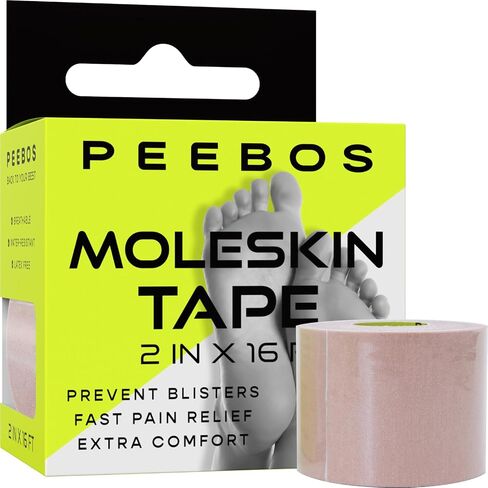 Moleskin Tape - 2in x 16ft - Blister Prevention Tape, Foot Padding Tape | Water Resistant & Hypoallergenic | Thin Mole Skin Padding & Athletic Tape for Running, Hiking, Walking - Single Roll in Saudi Arabia