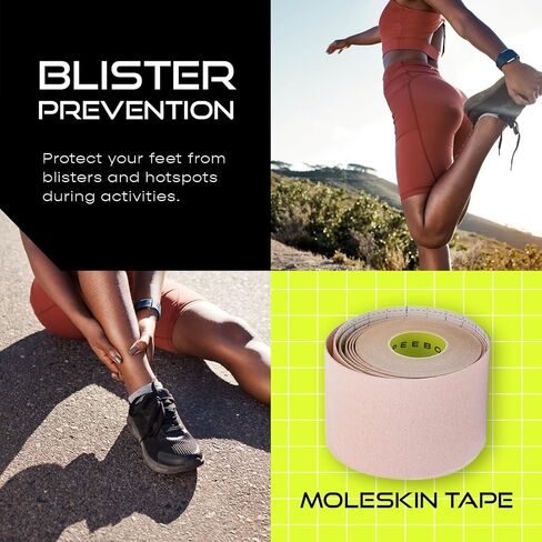 Moleskin Tape - 2in x 16ft - Blister Prevention Tape, Foot Padding Tape | Water Resistant & Hypoallergenic | Thin Mole Skin Padding & Athletic Tape for Running, Hiking, Walking - Single Roll in Saudi Arabia