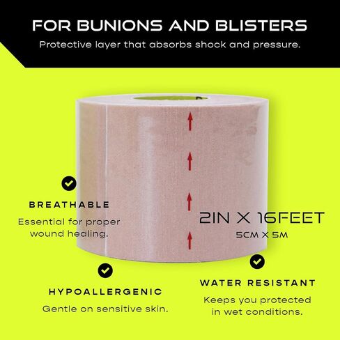 Moleskin Tape - 2in x 16ft - Blister Prevention Tape, Foot Padding Tape | Water Resistant & Hypoallergenic | Thin Mole Skin Padding & Athletic Tape for Running, Hiking, Walking - Single Roll in Saudi Arabia