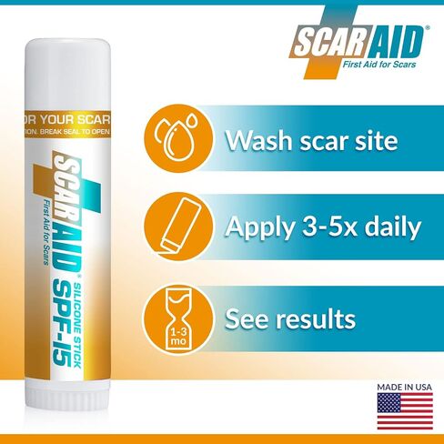عصا جل السيليكون للندبات SPF-15 - جل الندبات السيليكون الطبي للندبات الجراحية - جل الندبات السيليكون الخارجي بحجم الجيب - فعالية أوراق الندبات السيليكون وشريط السيليكون - 4.25 جرام من ScarAid in Saudi Arabia